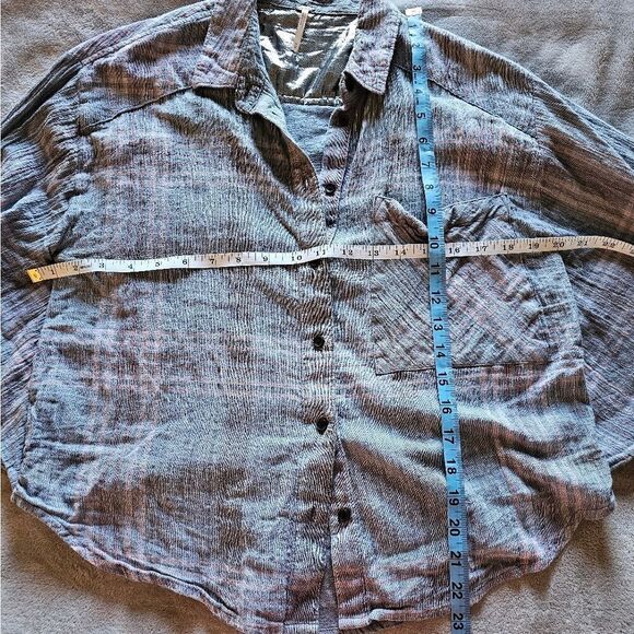 Free People Cutie Purple And Blue Plaid Button Down Shirt Medium - Picture 6 of 10